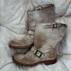 Frye Textured Cream Leather Boots